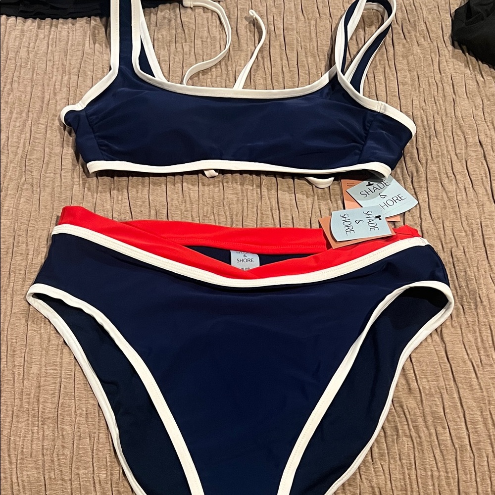 Shade & Shore Navy and Red Bikini with White Trim